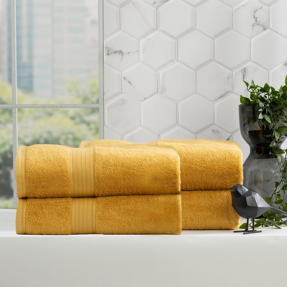 Renee Taylor Stella 650 GSM Super Soft Bamboo Cotton 4 Pack Bath Sheet Mustard