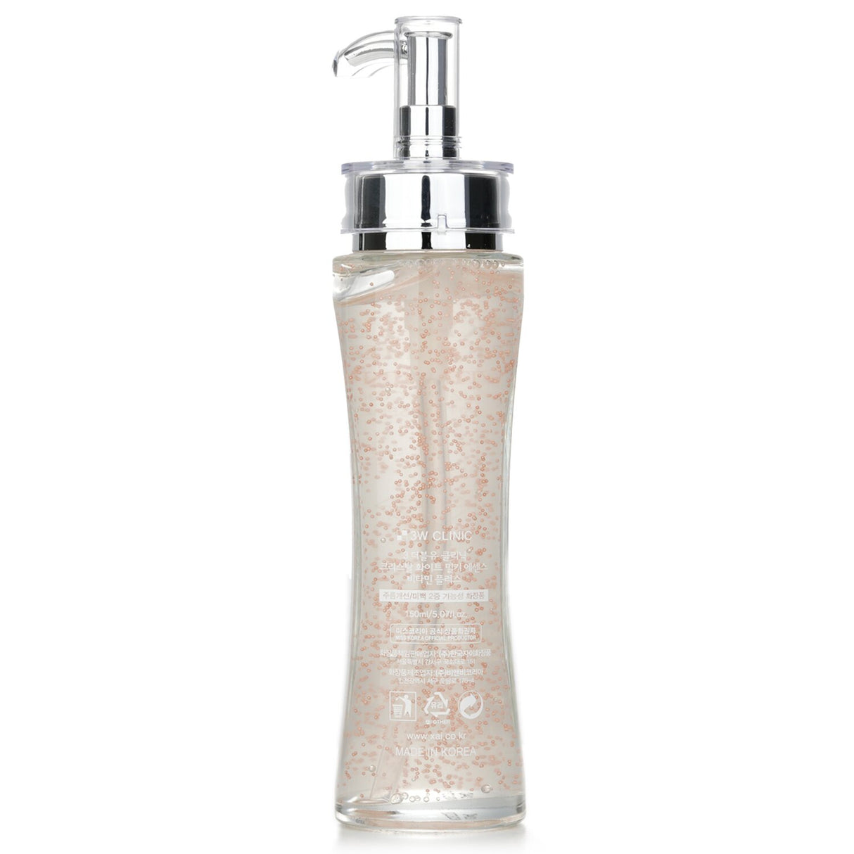 Brightening essence in a 150ml bottle, packed with vitamins to hydrate and enhance skin radiance for a youthful glow.