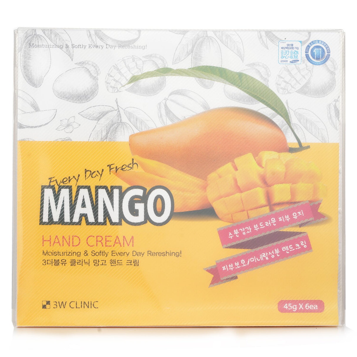 Cute mango-shaped hand cream pack with nourishing mango extract for soft, smooth, and moisturized hands.