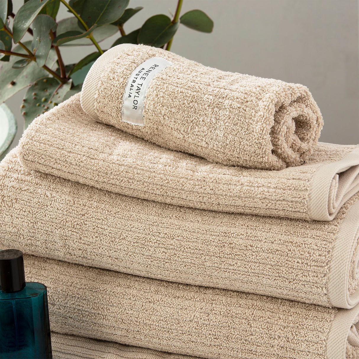 Renee Taylor Cobblestone 650 GSM Cotton Ribbed Towel Packs 7 Piece Stone