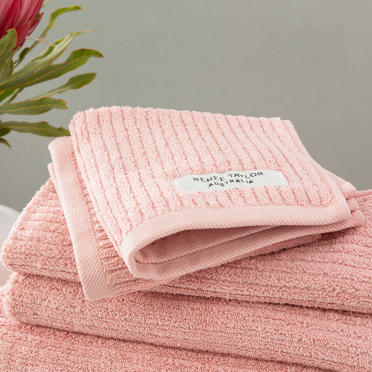 Renee Taylor Cobblestone 650 GSM Cotton Ribbed Towel Packs 5 Piece Blush