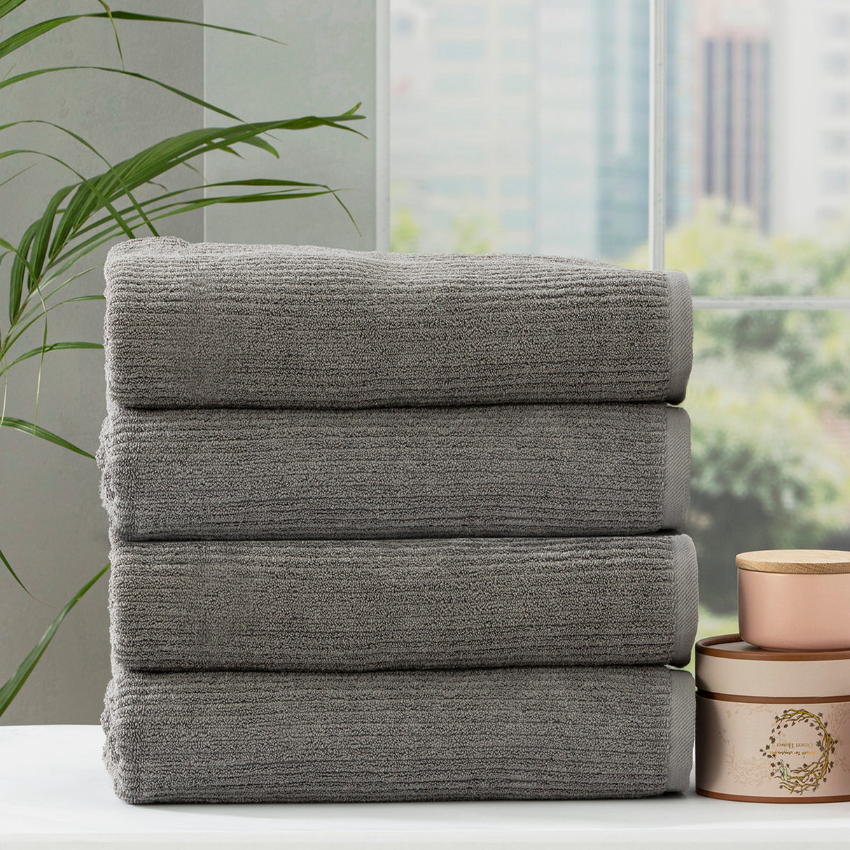Cobblestone 650 GSM Cotton Ribbed Towel Packs 4 Piece Bath Towel Granite