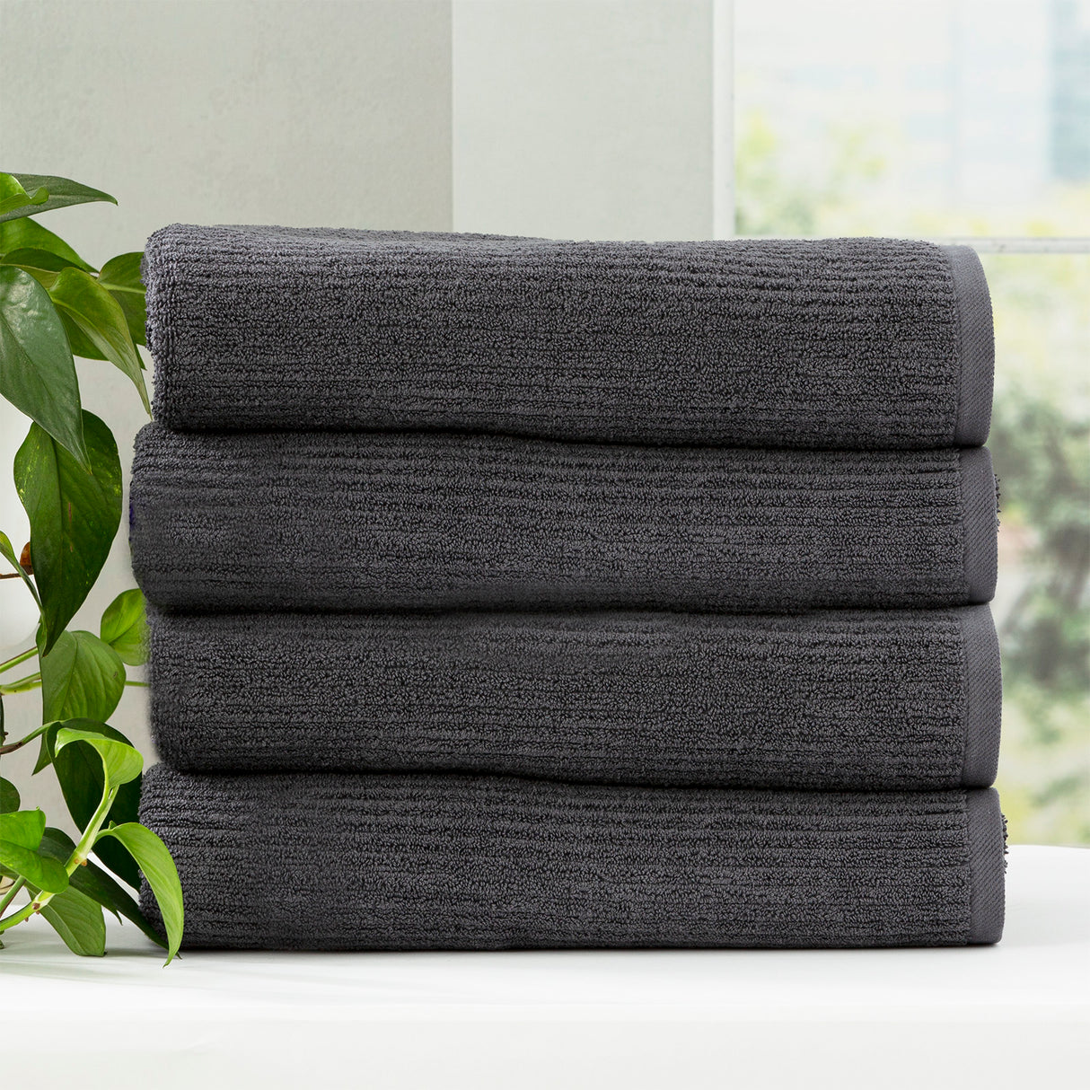Cobblestone 650 GSM Cotton Ribbed Towel Packs 4 Piece Bath Towel Platinum