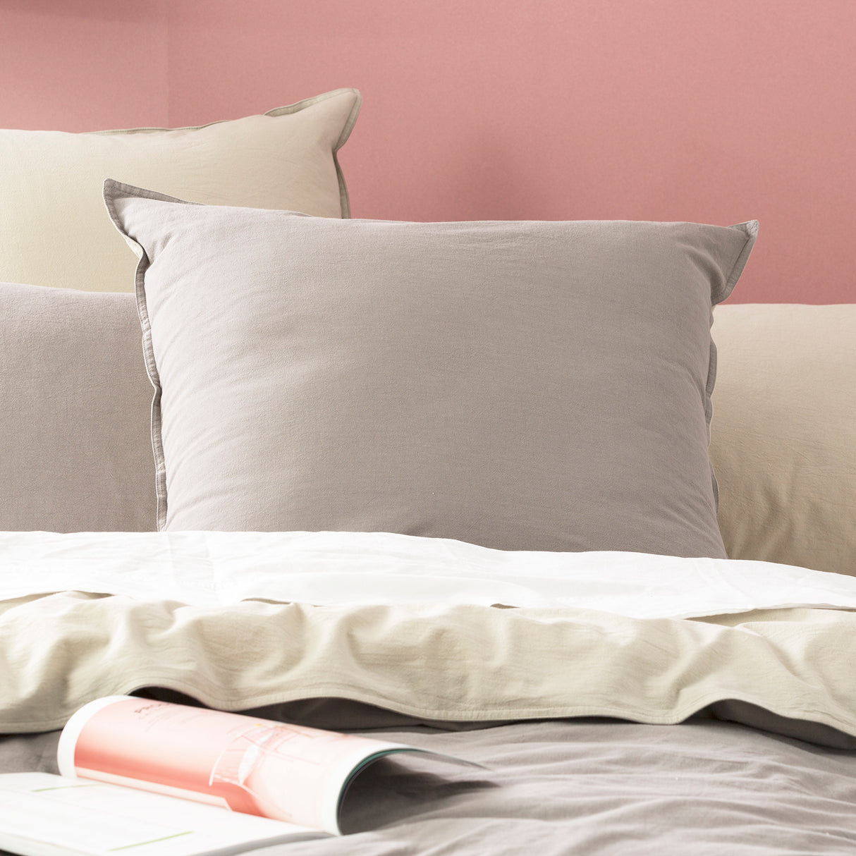 Vintage stone washed reversible Quilt / Duvet cover set Queen Charcoal