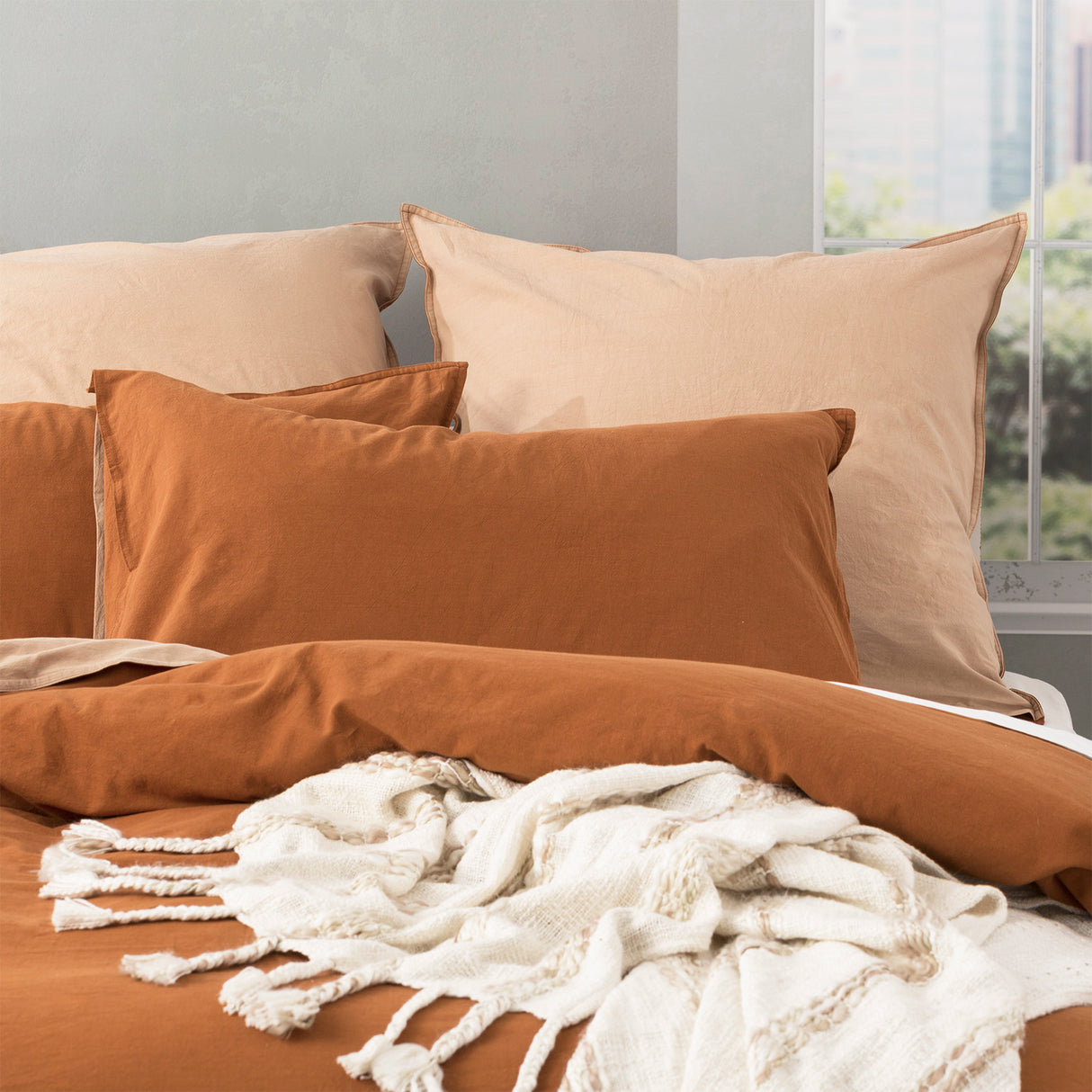 Essentials Vintage stone washed reversible Quilt / Duvet cover set Queen Wood