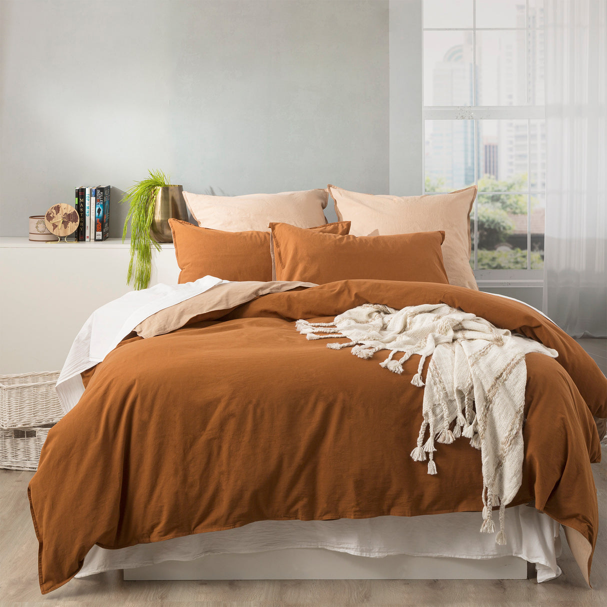 Essentials Vintage stone washed reversible Quilt / Duvet cover set Queen Wood