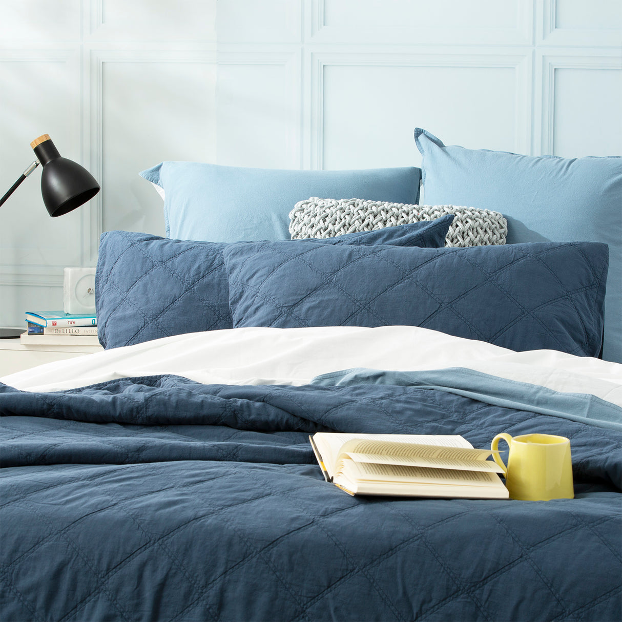 Attwood Vintage Stone Washed Cotton Quilted Coverlet set Super King Ink