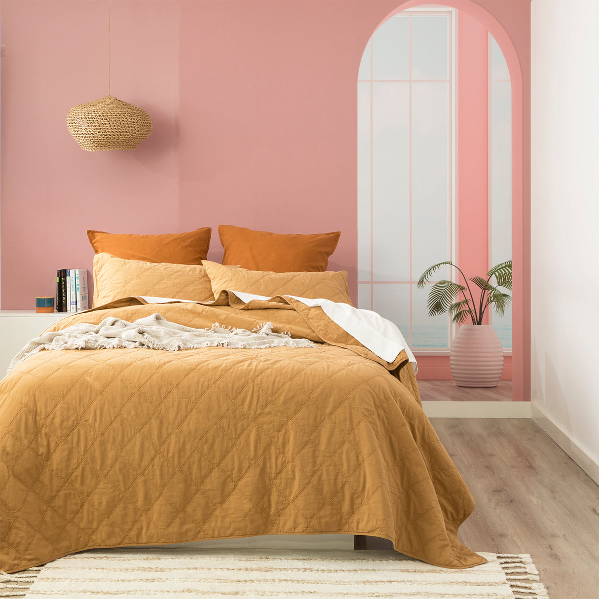 Attwood Vintage Stone Washed Cotton Quilted Coverlet set Super King Wood