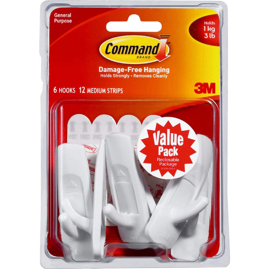 3m Command Adhesive Hooks Medium 6pack