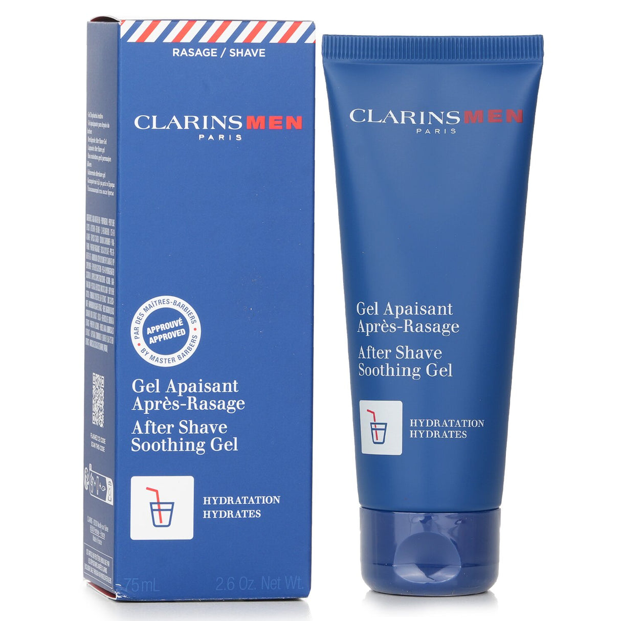 Clarins Men After Shave Soothing Gel in a 75ml tube, designed to soothe and hydrate skin post-shave.