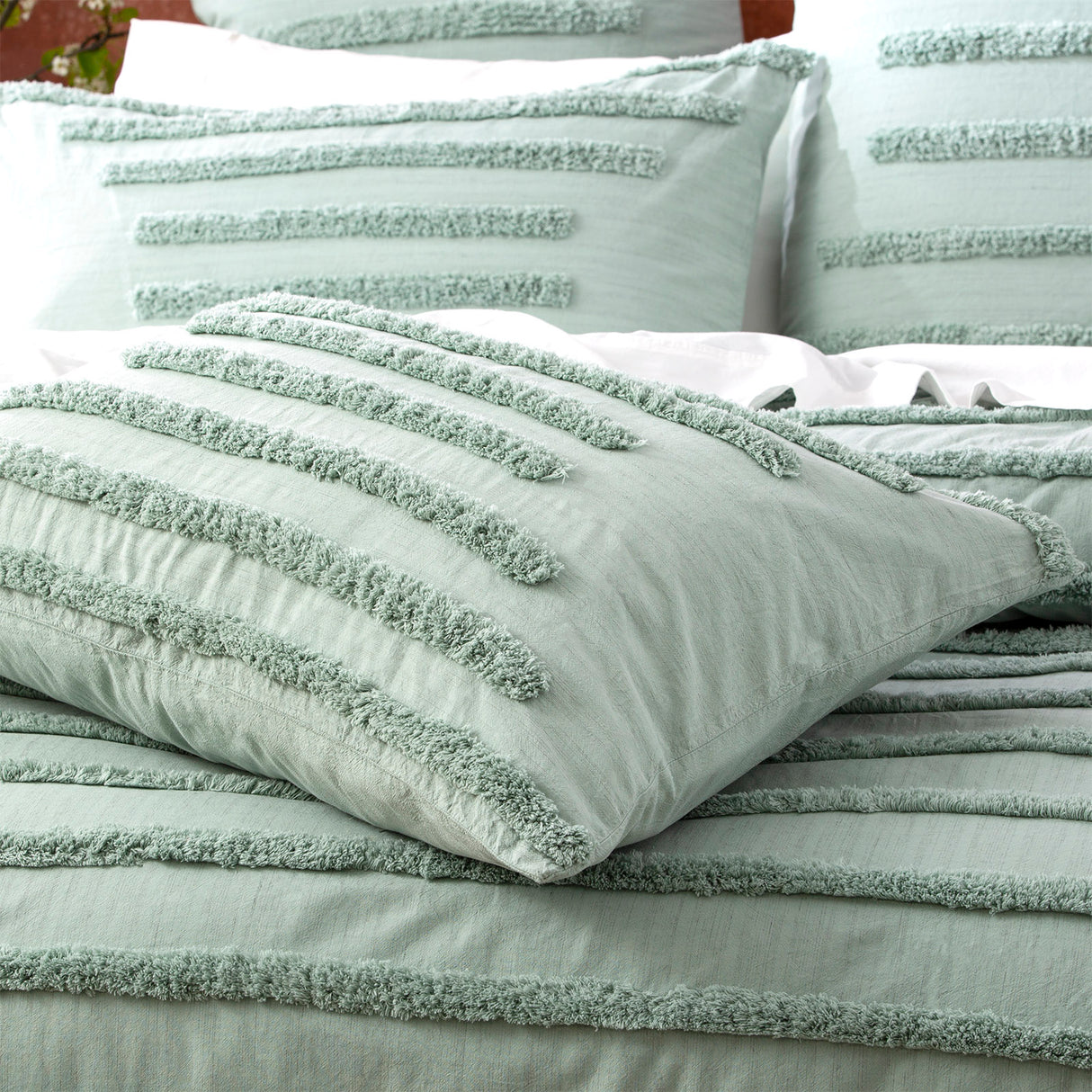 Classic Cotton Vintage washed Tufted Quilt / Duvet Cover set Queen Sage