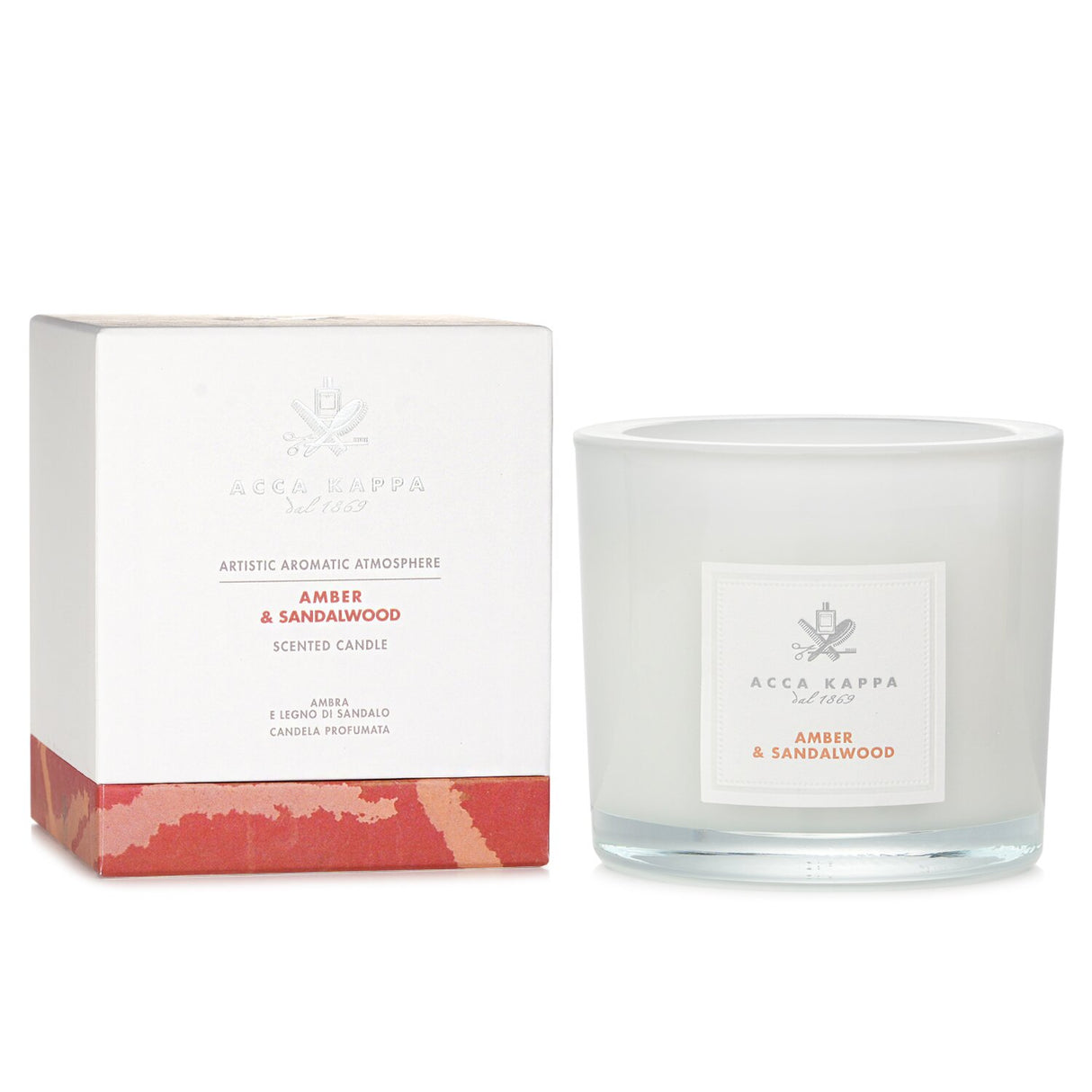 Elegant Acca Kappa amber and sandalwood scented candle, 180g, perfect for creating a soothing and aromatic ambiance.