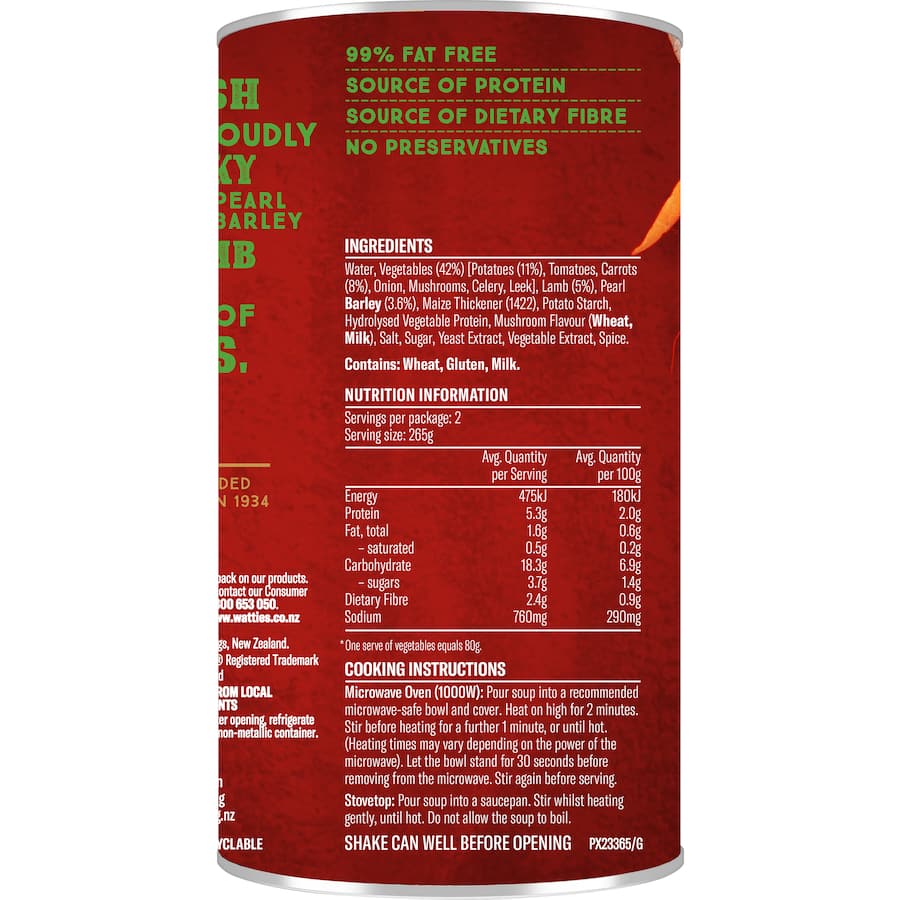 Wattie's Hearty Soup Irish Stew With Lamb Canned 535g