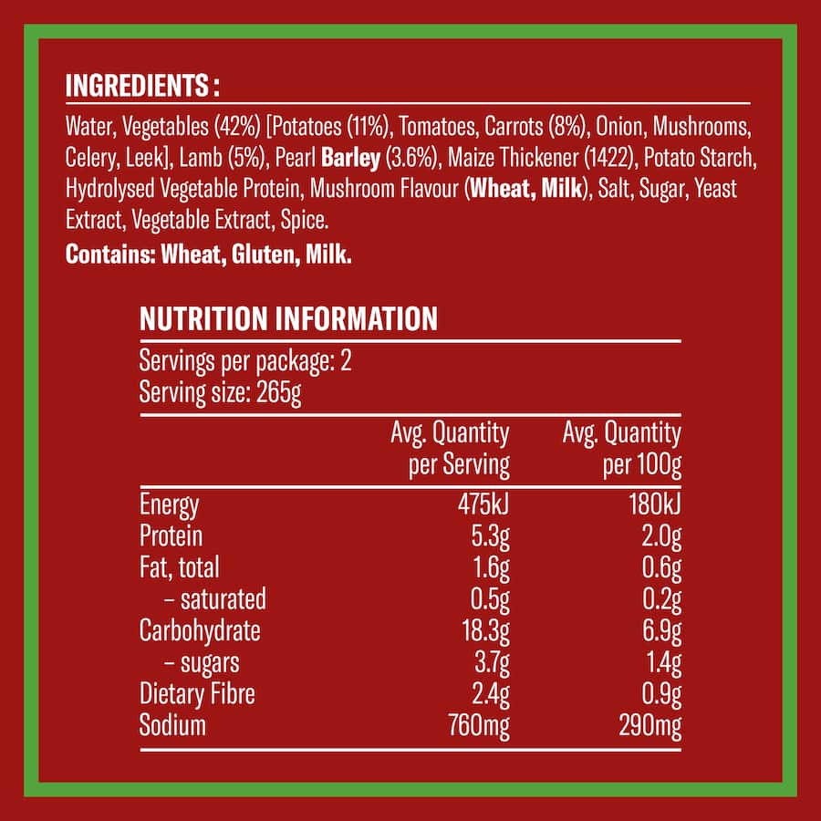 Wattie's Hearty Soup Irish Stew With Lamb Canned 535g