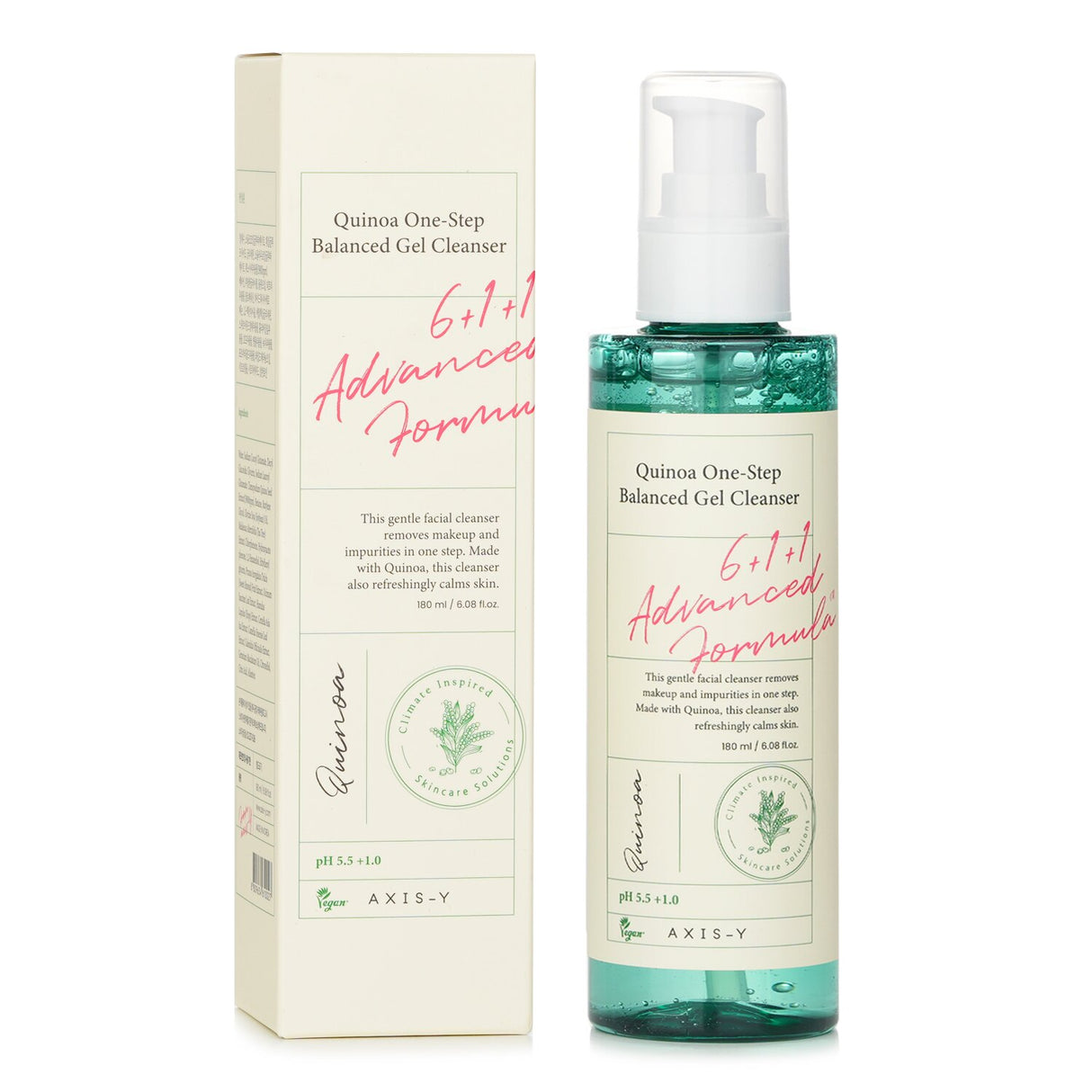 AXIS-Y Quinoa Gel Cleanser in 180ml, ideal for acne-prone skin, effectively clears makeup and toxins while hydrating.