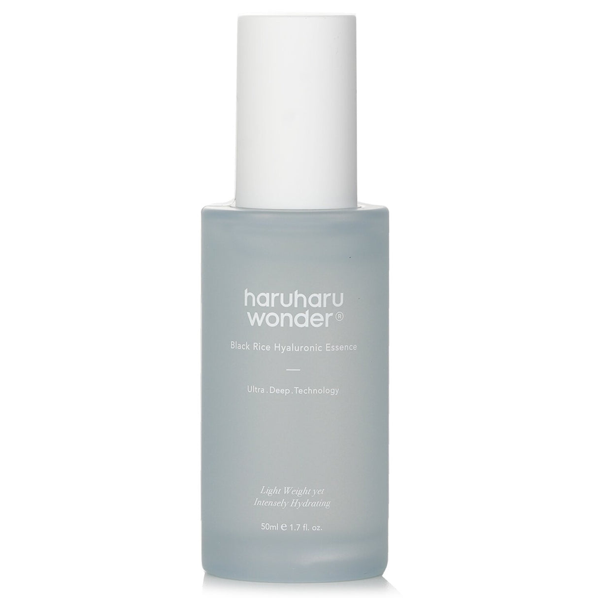 Haruharu Wonder Black Rice Hyaluronic Essence in a 50ml bottle, promoting deep hydration and a youthful glow for all skin types.