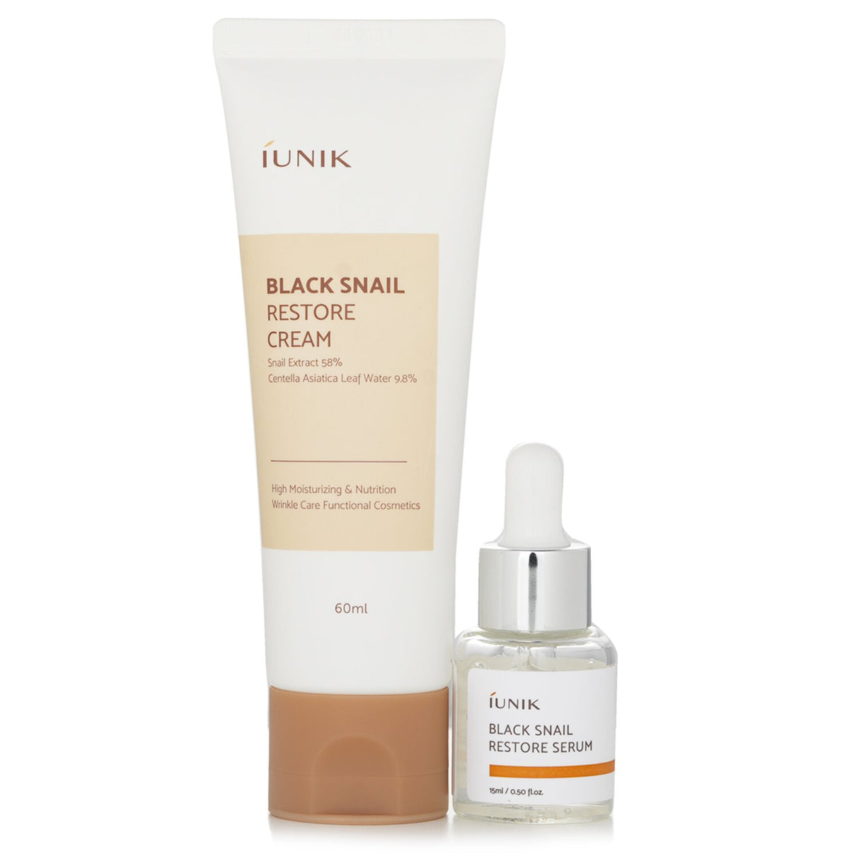 iUNIK Black Snail Skin Care Set includes restorative cream and serum for rejuvenating and hydrating all skin types.