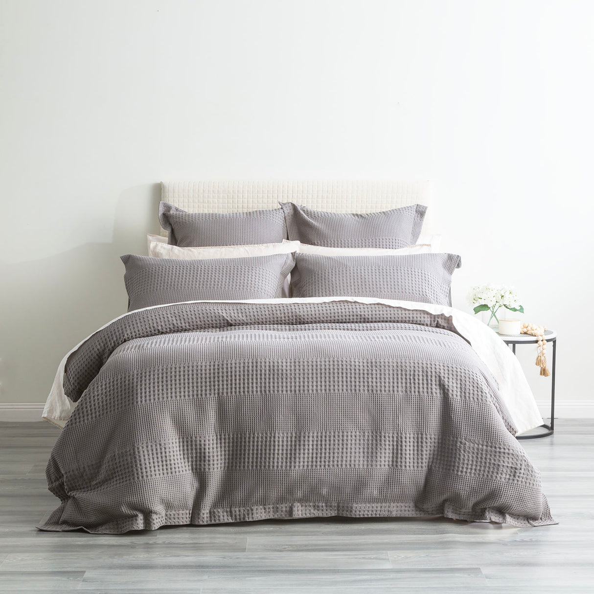 Elegance Waffle Cotton Jacquard Quilt / Duvet Cover set Queen Fossil