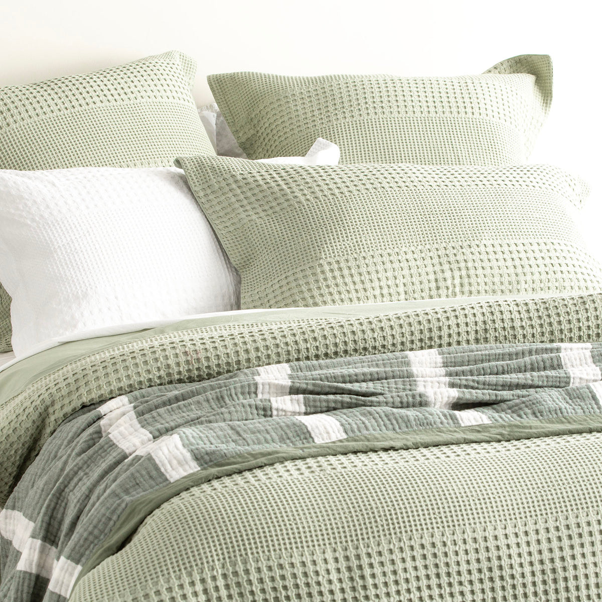 Renee Taylor Elegance Waffle Cotton Jacquard Quilt / Duvet Cover set Double Moss