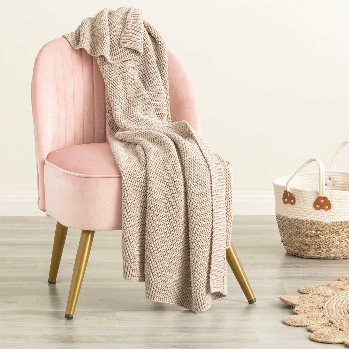 Renee Taylor Moss Seed Stitch 100% Cotton Knitted Throw 130 x 170cms Silver