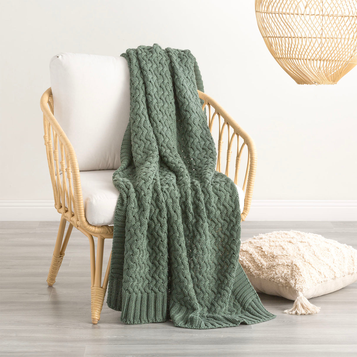 Renee Taylor Lenni 100% Cotton Knitted Throw 130 x 170cms Forest