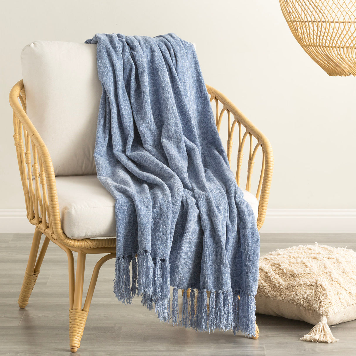 Renee Taylor Newland Polyester Chenille Throw 130 x 170cms French Blue