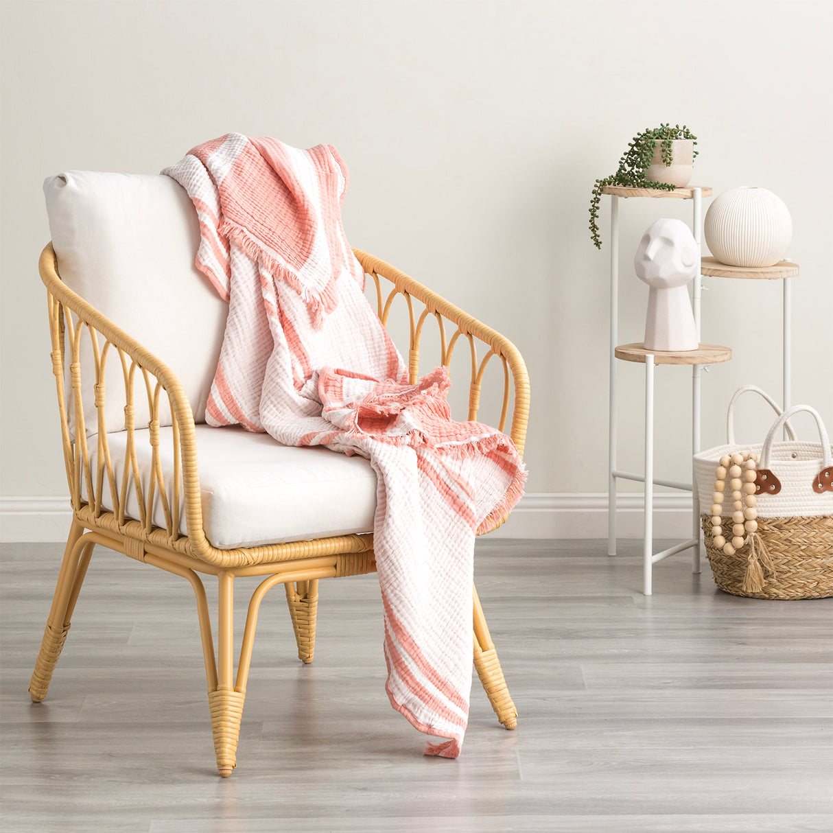 Ray Striped Vintage Washed Yarn Dyed Textured Cotton Throw 130 x 200cms Mystic