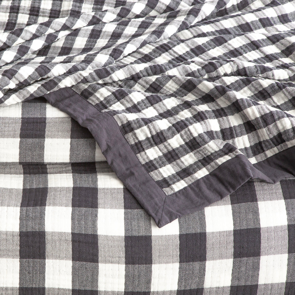 Gingham Washed Cotton Yarn Dyed Revesible Textured Blanket Single/Double Ash
