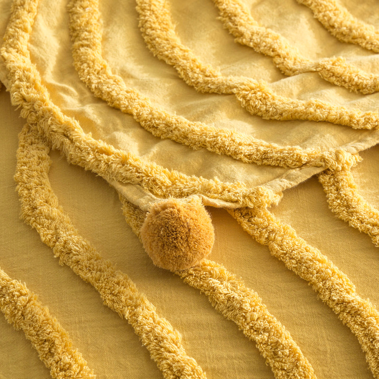 Wave Cotton Chenille Vintage Washed Tufted Throw 130 x 200cms Mustard