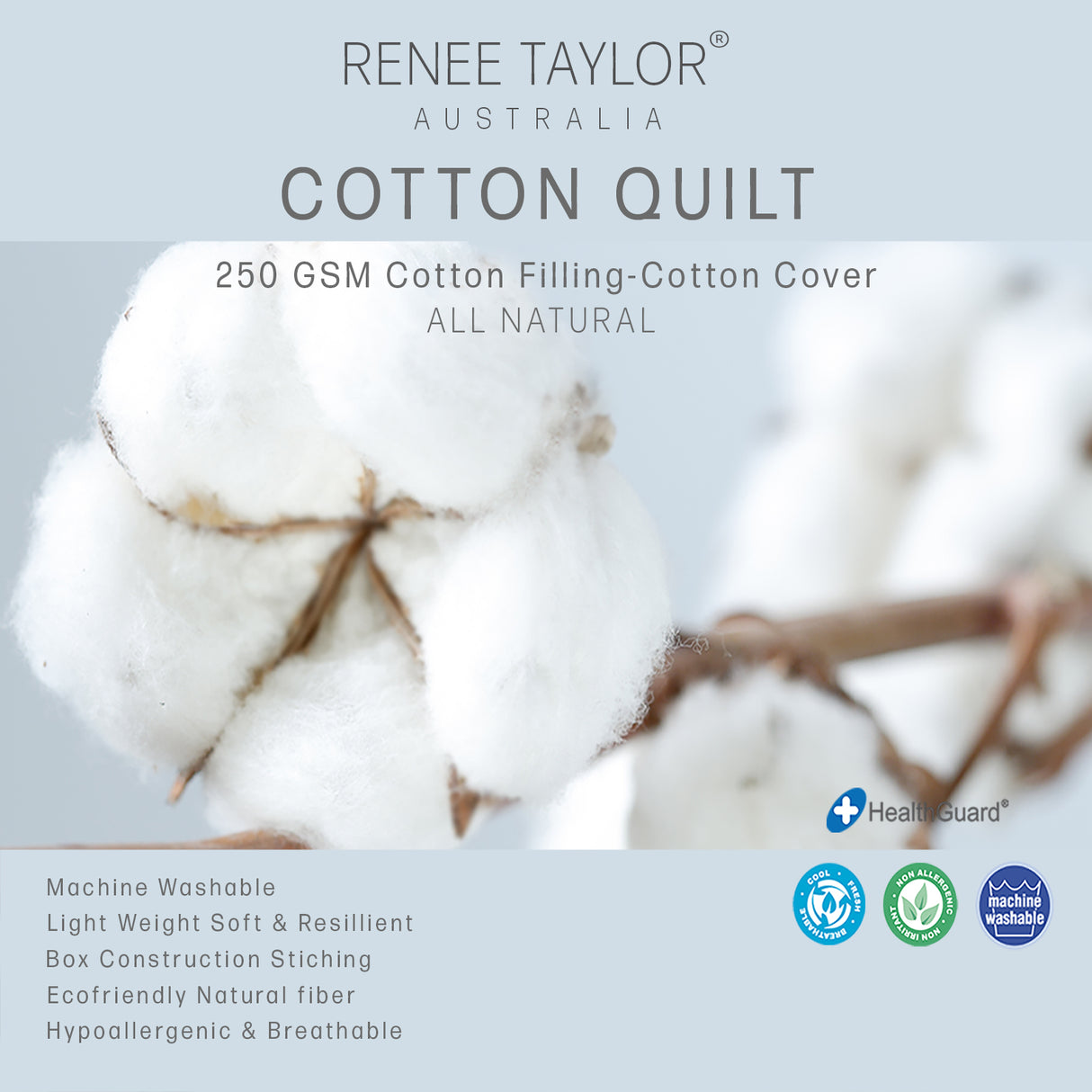 Renee Taylor Premium Light Weight All Cotton Quilt / Duvet Single