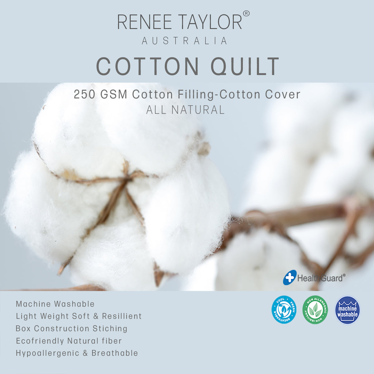 Renee Taylor Premium Light Weight All Cotton Quilt / Duvet Single