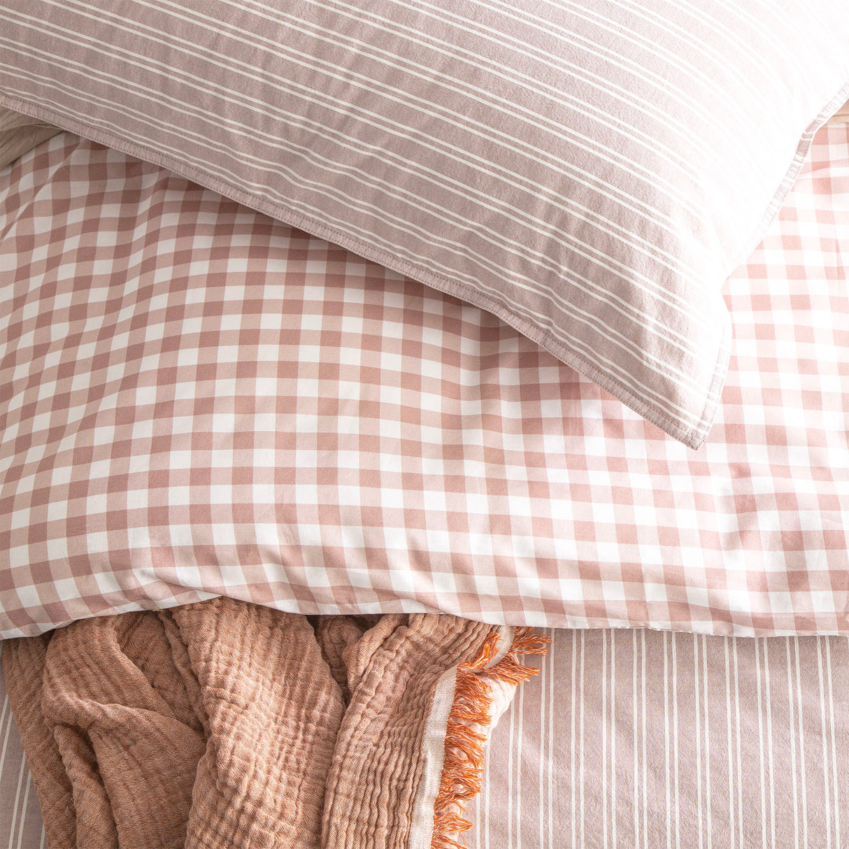 Alison Yarn Dyed Cotton Reversible Quilt / Duvet cover Set Double Clay