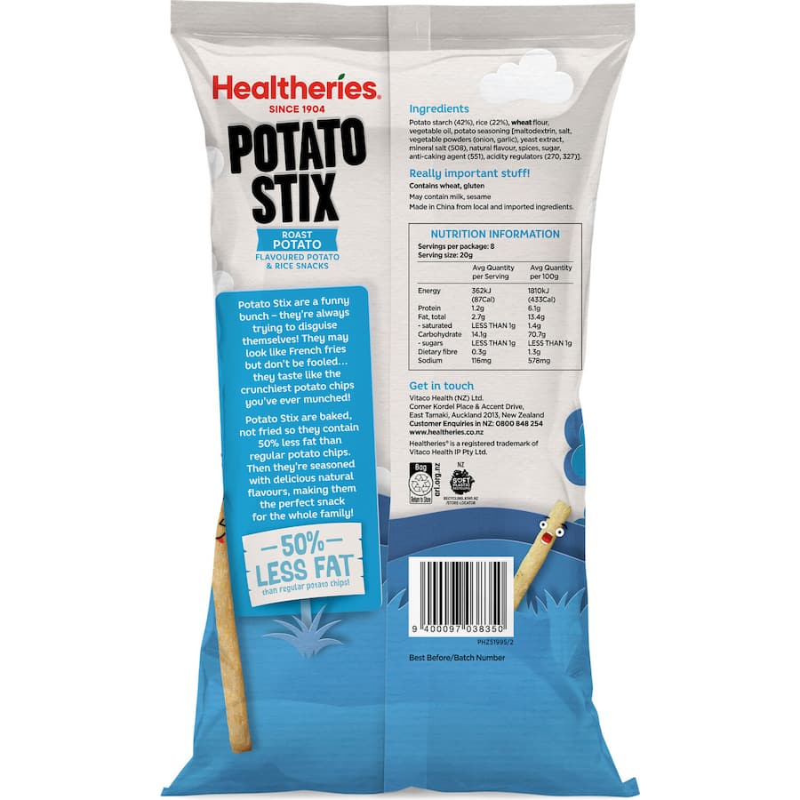 Healtheries Kidscare Potato Snack Stix Roast 160g Multipack 8pack