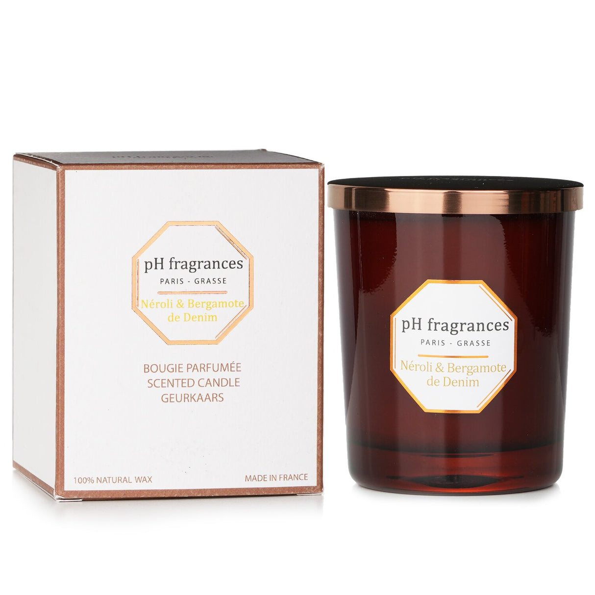 Scented candle featuring neroli and bergamot, ideal for creating a relaxing and elegant home atmosphere.