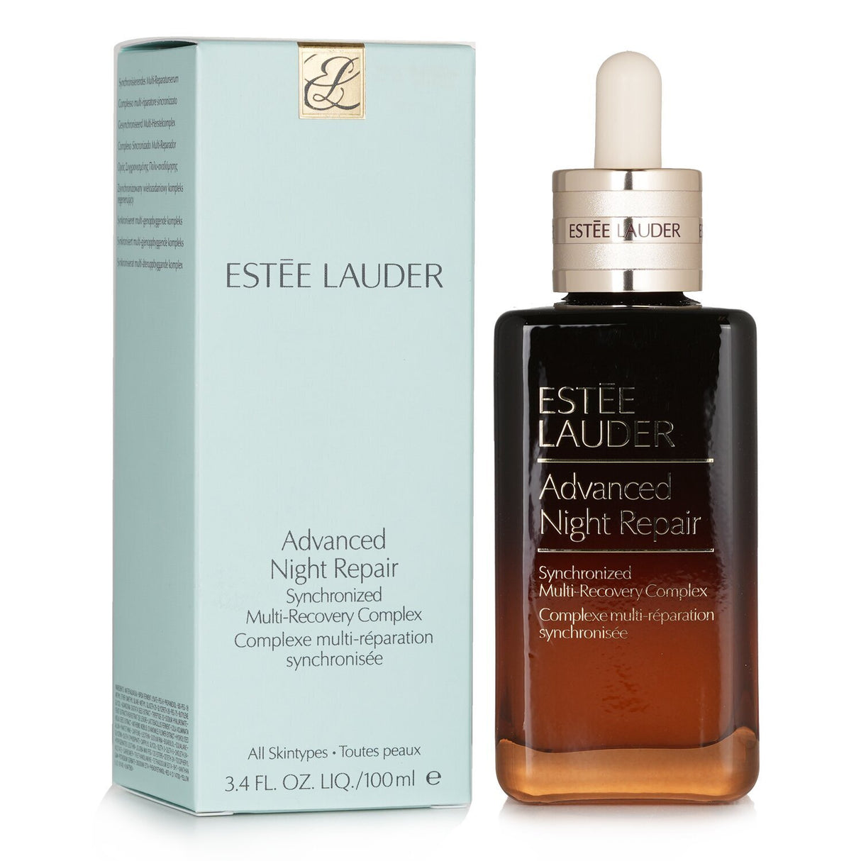 Advanced Night Repair serum in box; 100ml anti-aging treatment for radiant, plumped skin with 8-hour antioxidant protection.