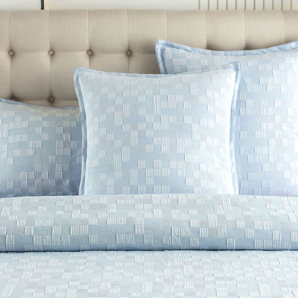 Renee Taylor Jervis Checks Jacquard Euro Pillowcase French Blue