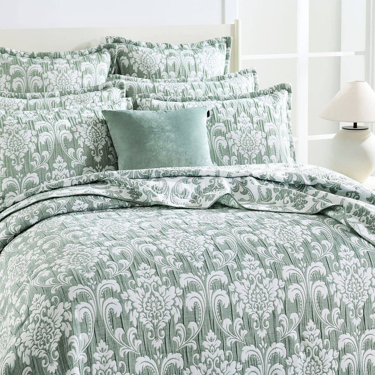Renee Taylor Tahlia Jacquard Coverlet Set Single/Double Jade