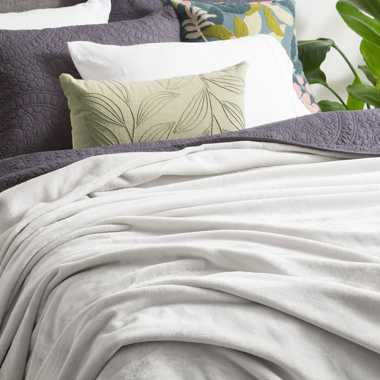 Renee Taylor Plush 380 GSM Ultra Soft Velvet Blanket Queen/King Silver Line