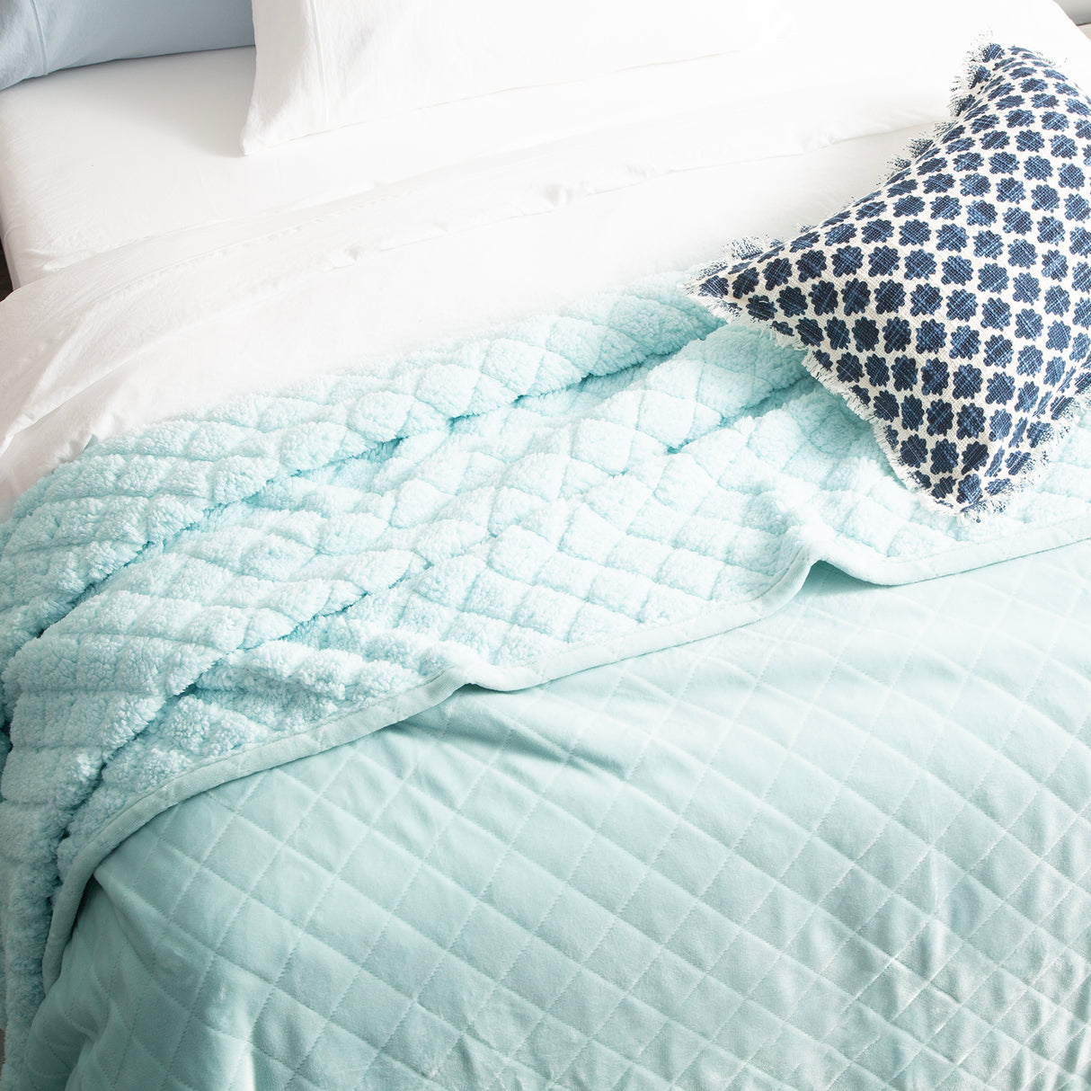 Renee Taylor Heston 480 GSM Ultra Soft Velvet Sherpa Blanket Super King Blue