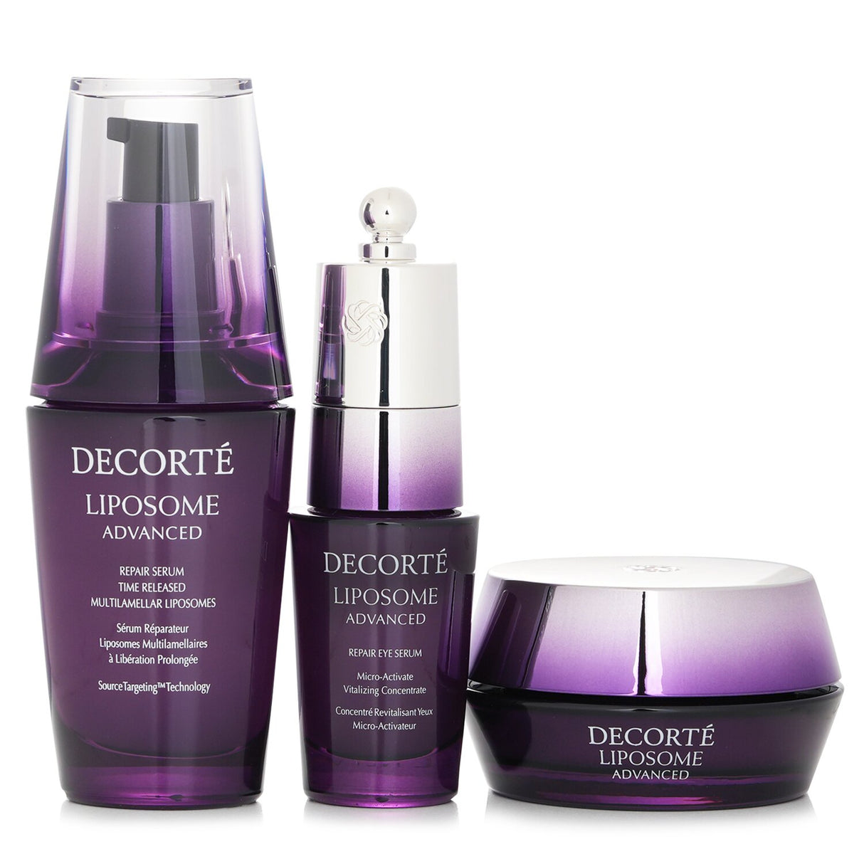 Cosme Decorte Liposome Advanced Repair Set: three effective skincare products for deep nourishment and anti-aging benefits.