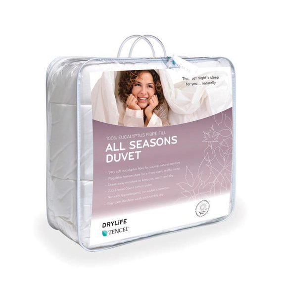 Drylife All Season Duvet Inner for California King: breathable, moisture-wicking Tencel fill for year-round comfort.