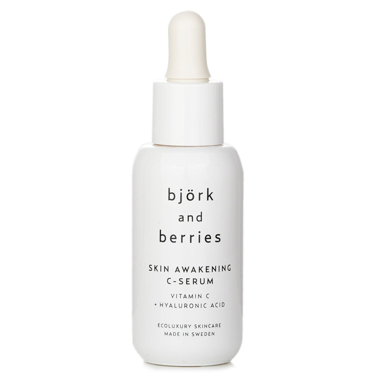 Vibrant bottling of Bjork & Berries Skin Awakening C Serum, featuring 98% natural ingredients for radiant, hydrated skin.