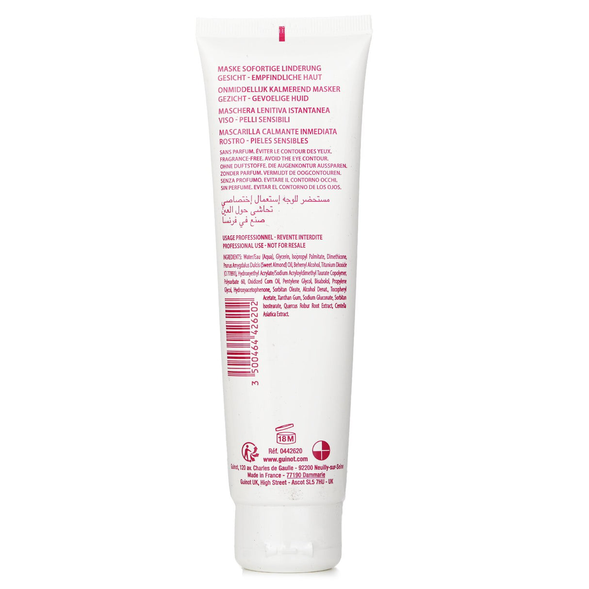 Hydra Instant Soothing Mask by Guinot, 150ml, calms sensitive skin with hydration and protective ingredients.