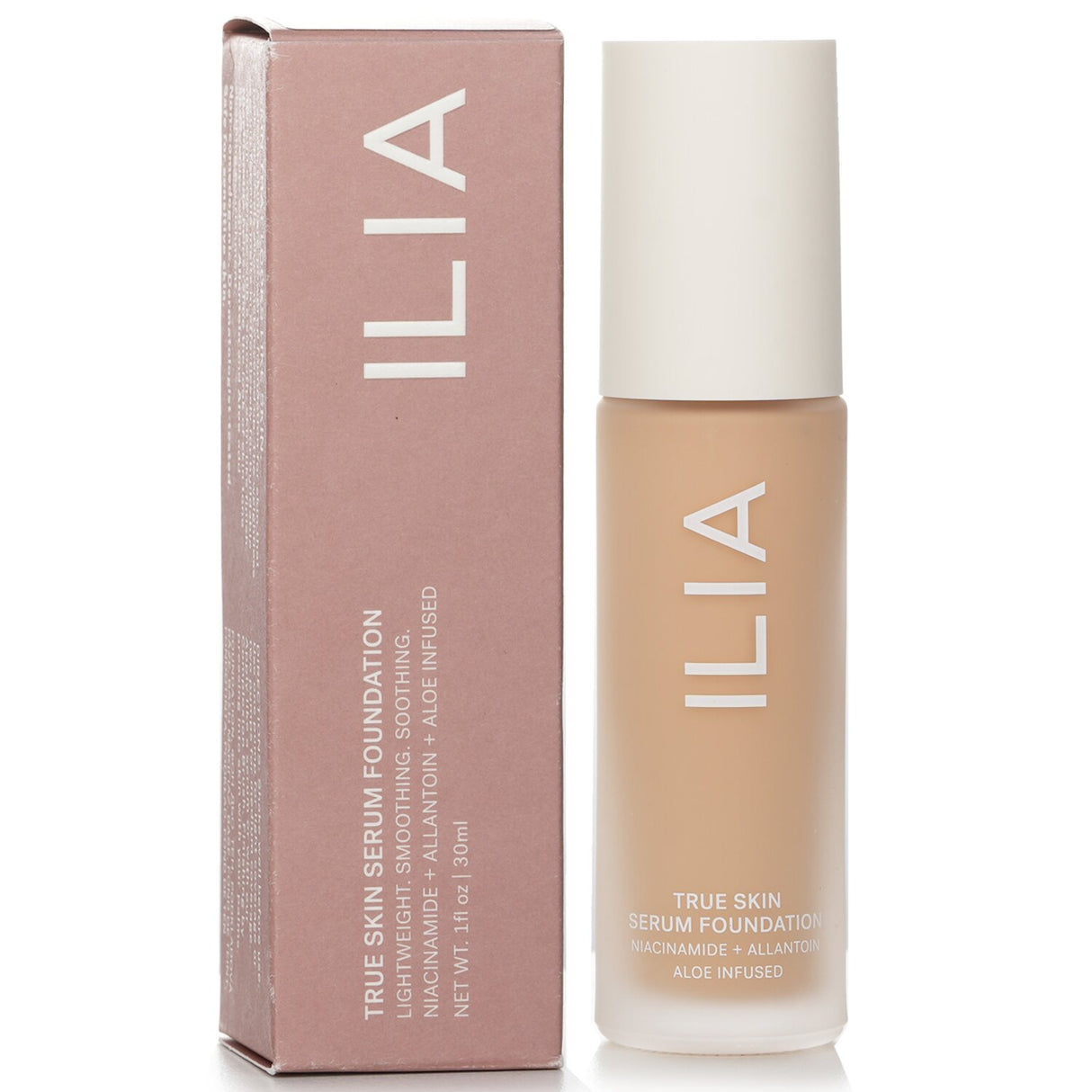 ILIA True Skin Serum Foundation #SF1.5 Mallorca in a sleek 30ml bottle, offering lightweight, nourishing coverage for radiant skin.