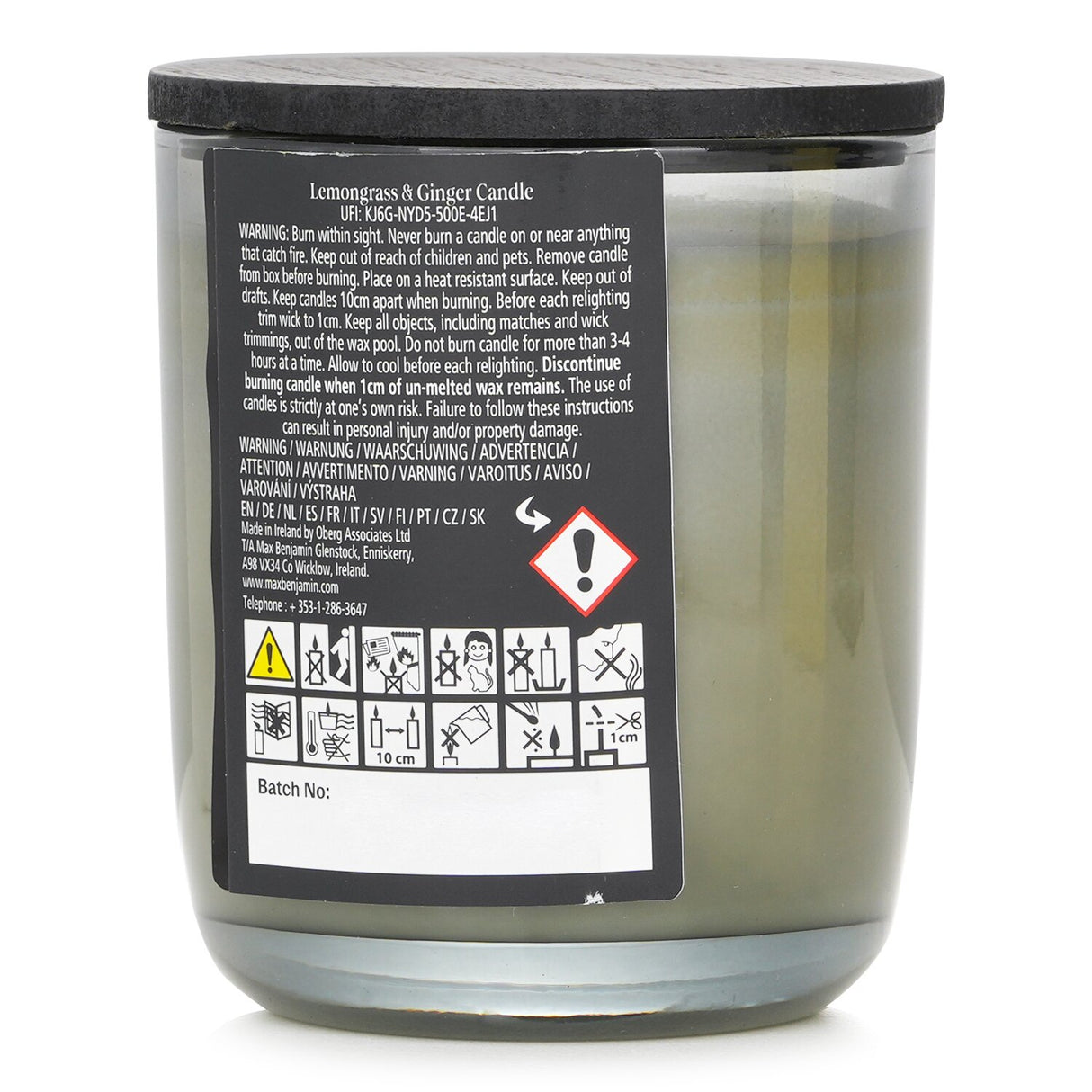 Natural wax candle with lemongrass and ginger scent, handcrafted, 210g, eco-friendly, 50-hour burn time.
