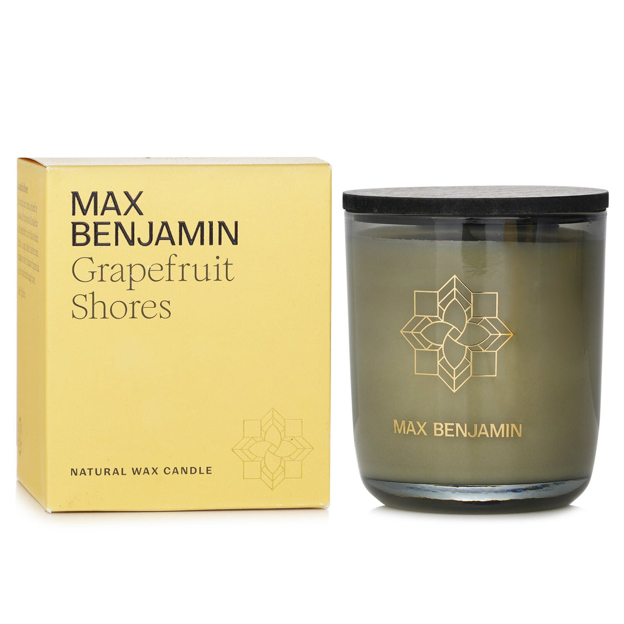 Max Benjamin Grapefruit Shores candle, 210g, features citrus aromas for a refreshing, uplifting experience with a 50-hour burn.