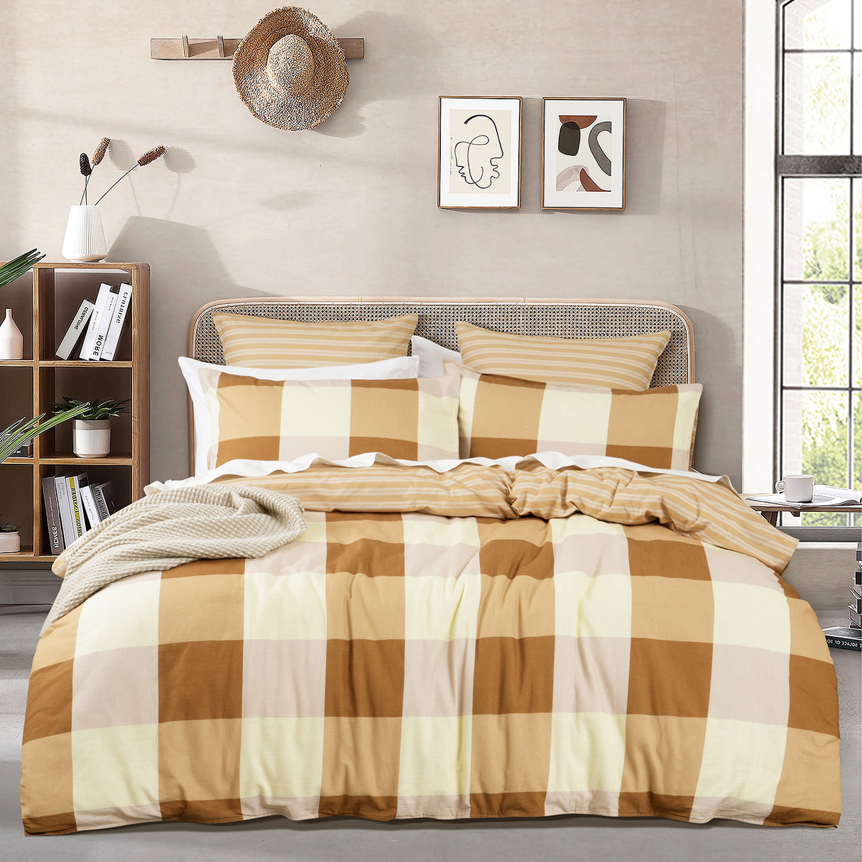 300 TC Cotton Reversible Quilt / Duvet Cover Set Double Berlin Checks