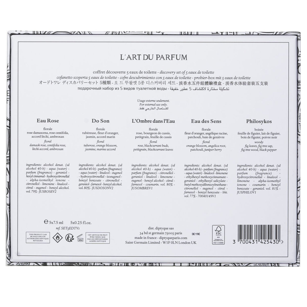 Diptyque Discovery Set (5x Eau De Toilette) 5x7.5ml/0.25oz