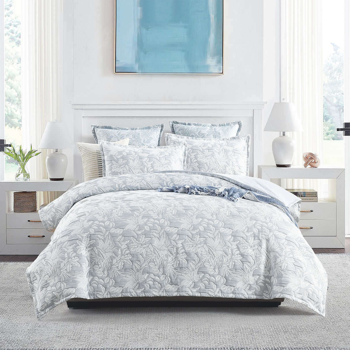 Renee Taylor Westley Jacquard Quilt / Duvet Cover Set Queen Aqua