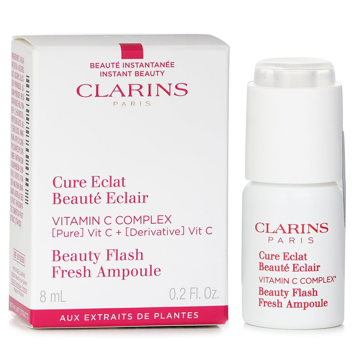 Clarins Beauty Flash Fresh Ampoule with 15% Vitamin C boosts radiance, evens skin tone, and suits all skin types.